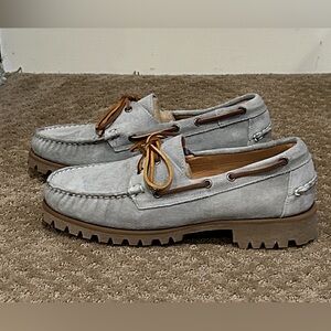 NWOT Froats Men’s Gray Nubuck Leather & Brown Lug Sole Boat Shoes Size 10.5